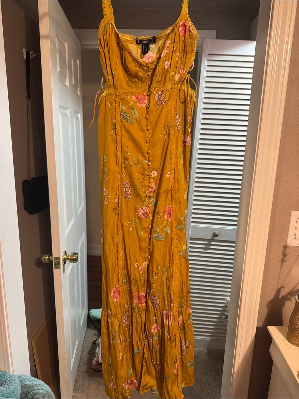 Forever21 Mustard Floral Button-Front Maxi Dress